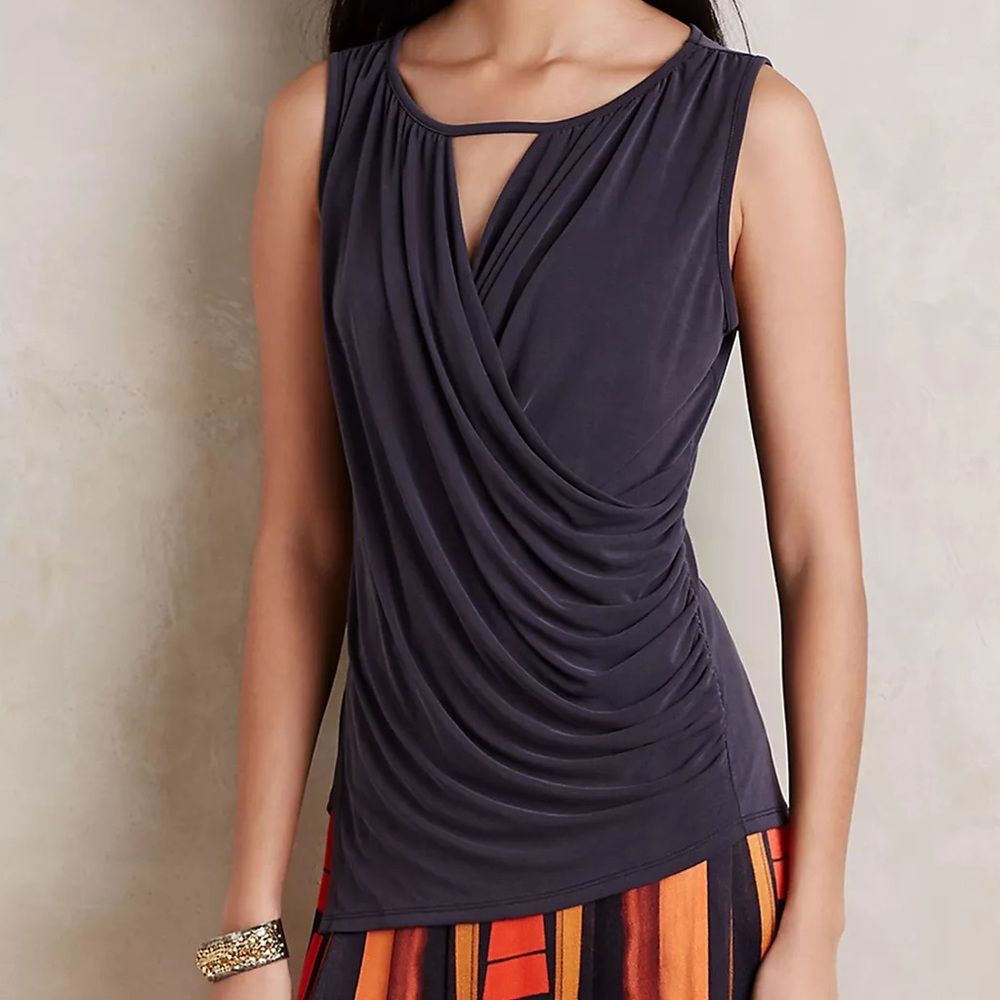 Anthropologie Deletta Charcoal Draped Keyhole Tank Top